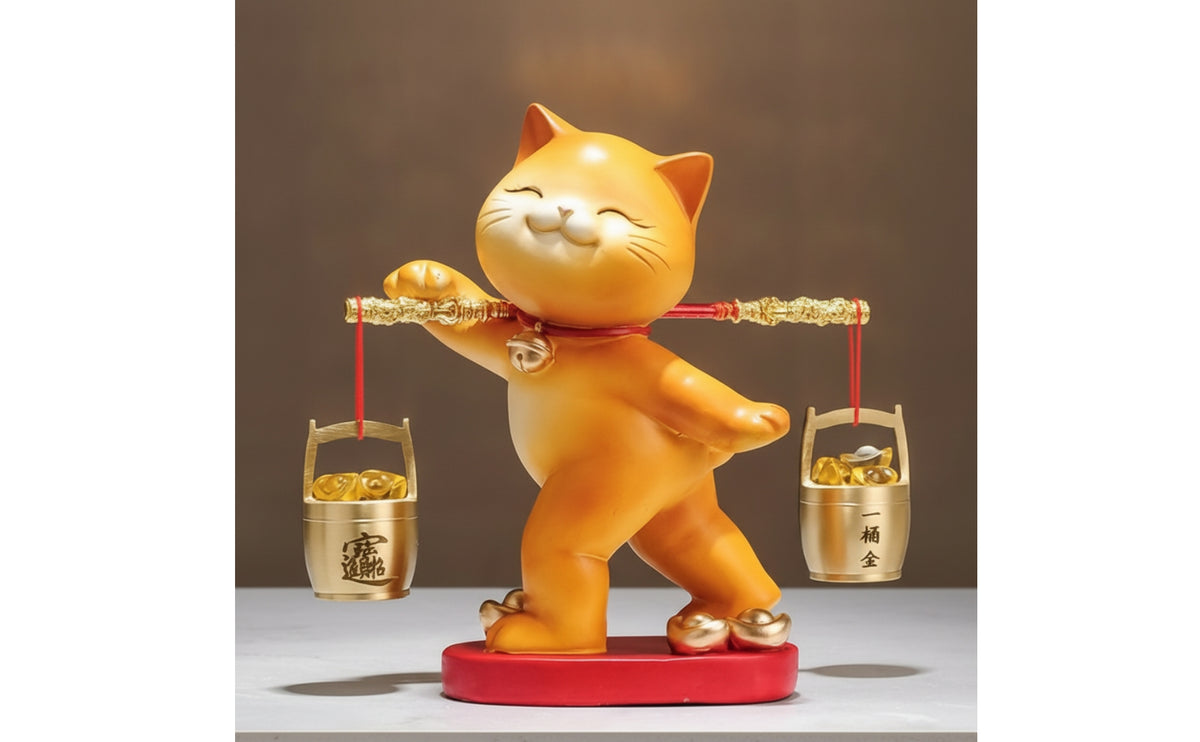 Cat Statue with Hanging Buckets Decorative Sculpture Smiling for Homeowners