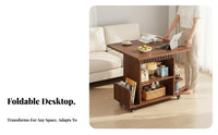 Foldable Tabletop Rolling End Table Movable with Wheels Convertible Storage Table Multi-Functional Household Furniture Space-Saving Design for Apartment Dwellers, Homeowners, Students, Living Room, Bedroom, Home Office