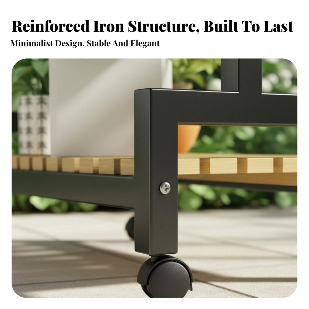 Multi-Level Shelf With Wheels Multi-Tier Plant Stand 360° Rotating Casters Metal Frame Plant Holder
