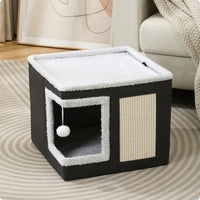 Cat House with Scratching Surface Square Shape Cat Bed House Breathable Animal Furniture for Cats, Indoor