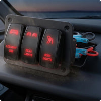 12-24V Marine Rocker Switch Panel Blue Labels 3-Gang Rocker Switch Panel Rounded Corners Electrical Accessory