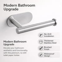 No Drill Stainless Bar Fixtures Set, Adhesive Paper Towel Holder with Toilet and Hooks, Wall Mounted Home Storage Kitchen Organizer