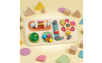 Multicolor Wooden Busy Board Toy Natural Wood Finish Early Learning Activity Board Rounded Corners Wooden Activity Toy Interactive for Toddlers, Preschoolers