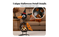 Lighted Crow Decoration Wrought Iron Pumpkin Crow Ornament Spring-Neck Metal Figurine for Halloween