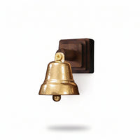Vintage-Style Door Bell with Wooden Mount Adhesive-Backed Shopkeepers Bell Adhesive Door Chime Brass-Colored for Homeowners, Entryway, Storefront