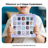 20 Pieces Rock and Mineral Sample Set Stones Gemstone and Crystal Set Real Specimens Rock Collection Set for Children, Classroom, Home School
