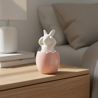 Minimalist Design Bunny in Eggshell Statue Charming Rabbit in Egg Decoration Cute Poses Easter Bunny Ornament Stable Base for Collectors, Shelf, Desktop, Office
