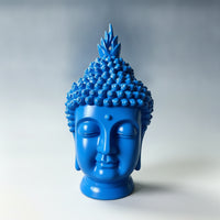 Zen Buddha Head Sculpture with Pedestal Serene Buddha Head Statue Glossy Textured for Home Decorators, Art Collectors