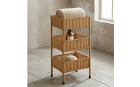 3 Tier Rattan Shelf Light Brown Rattan Storage Rack Slender Legs Three-Tier Storage Rack for Display