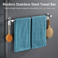 Towel Bar and Bath Holder for Wall Mounted Washroom or Shower Room, 3-Tier Stainless Bathroom Rack with No-Drill Storage Organizer for Modern