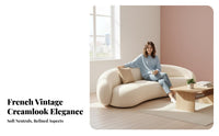 French Vintage Inspired curved-Shaped Minimalist Sofa Curved directlyline Lounge Couch Plush Seating Indoor Furnishing Deep Seat Comfort for Interior Designers, Apartment Dwellers, Living Room, spa establishment, Reception Area, Home Theater