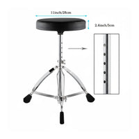 Collapsible Design Adjustable Drum Throne Non-Slip Rubber Feet Padded Round Drum Stool for Drummers, Beginners