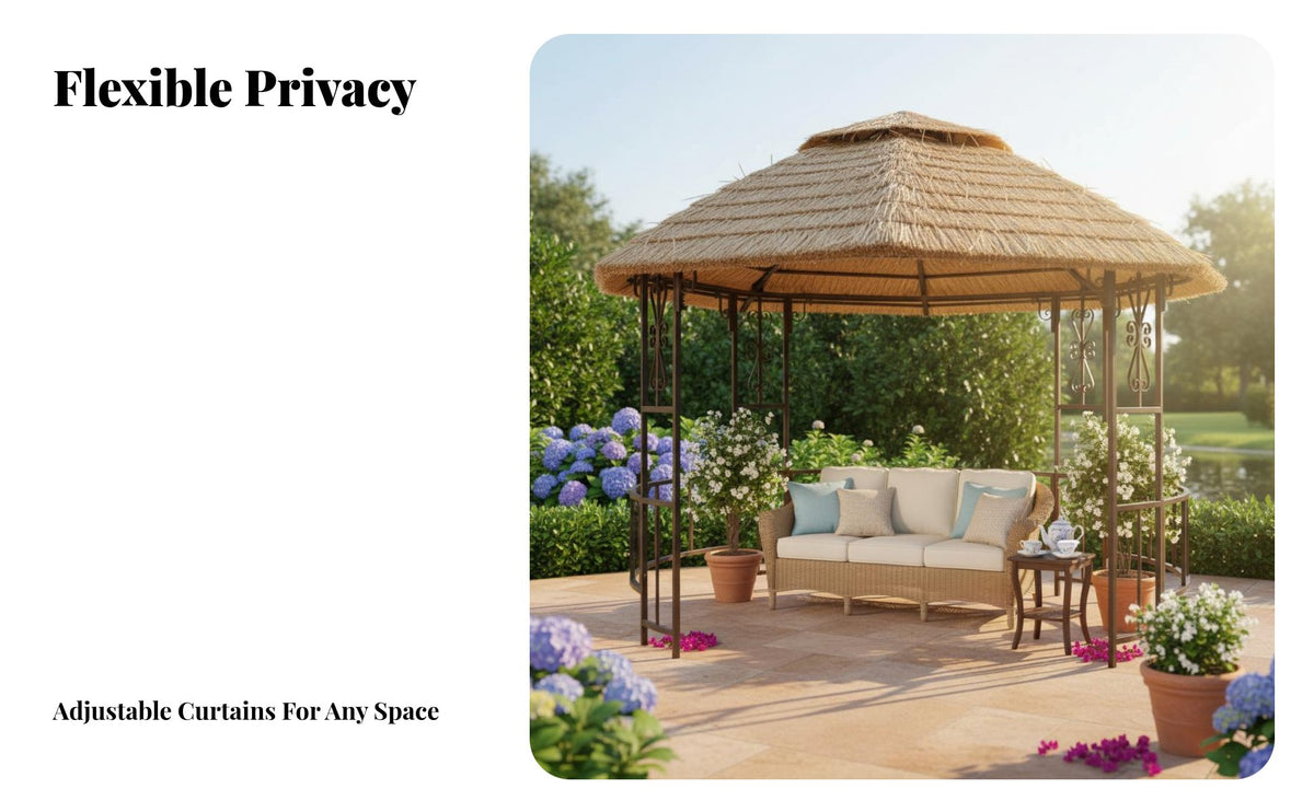 Thatch Roof Gazebo Protection Simulated Straw Sun Cover Southeast Asian Design Patio Tea House for Families, Courtyard, Deck, Commercial Venues