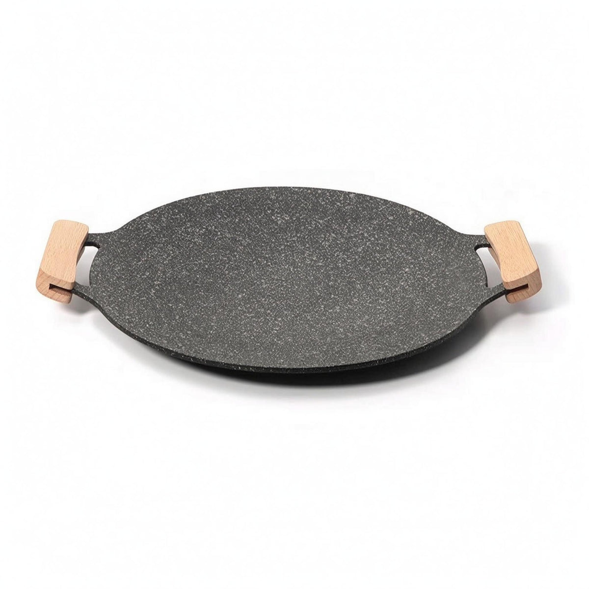 Black Speckled Grill Pan Light Wood Handles Aluminum Alloy Grill Pan Cookware Shallow Rim Even-Heating for Gas Cooktop