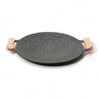 Black Speckled Grill Pan Light Wood Handles Aluminum Alloy Grill Pan Cookware Shallow Rim Even-Heating for Gas Cooktop