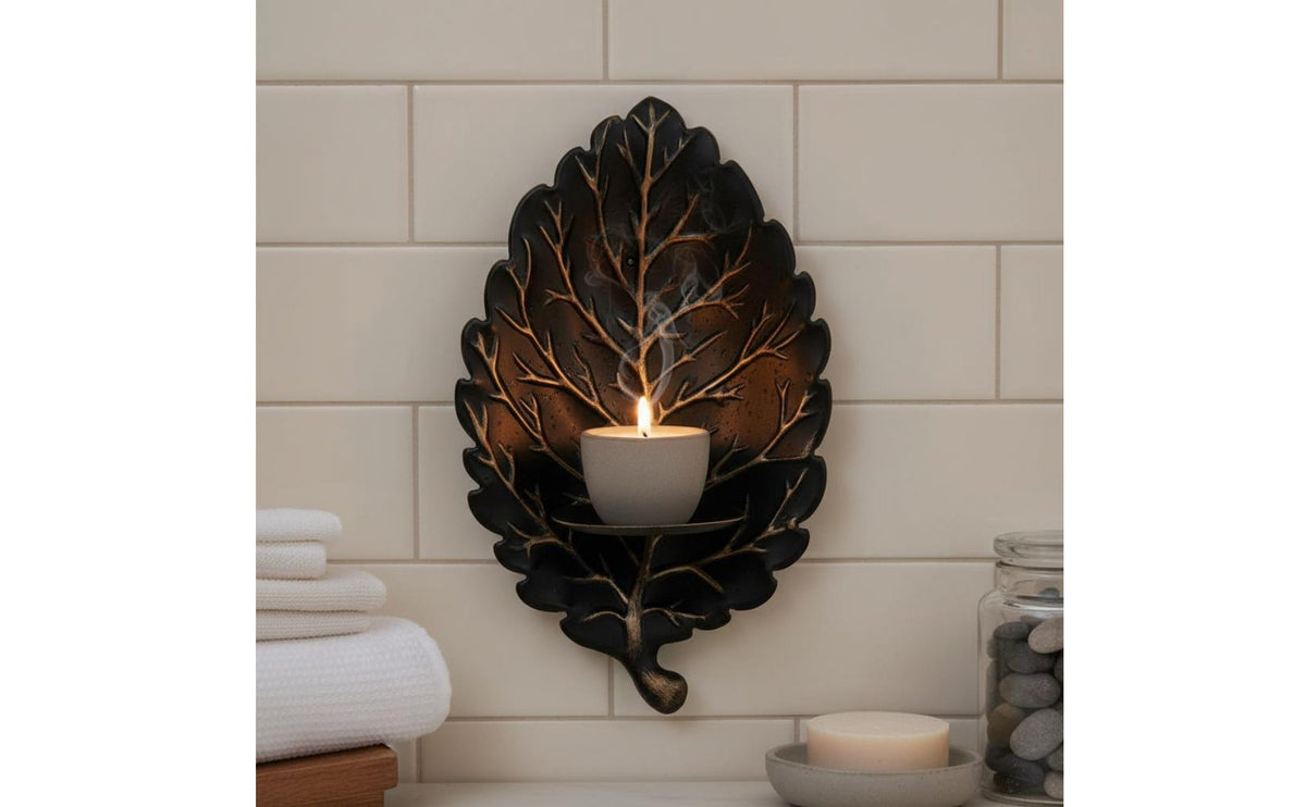 Hand-Painted Metal Foliage Candle Holder Multi-Functional Foliage Shape Wall Sconce Wrought Iron House Decoration Easy to Install for Bedroom