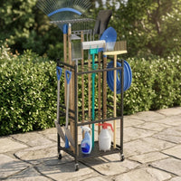 Long-Handled Tool Rack Castor Wheels Garden Tool Rack Large Capacity for Garage, Utility Room
