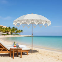 Fringed Beach Umbrella Wind-Resistant Frame Tassel Umbrella & Lightweight Fringed for Terrace
