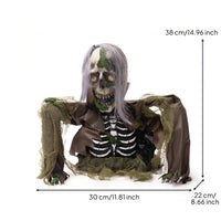 Halloween Decor Long Gray Hair Glowing Eyes Motion Sound Zombie Skeleton for Home Display