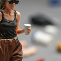 Walks Woman with Coffee Miniature Lifelike Fashion Girl Diorama Figure Versatile Painted Resin People Model for Dioramas