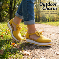 Women's Low Top Bow Knot Ankle Boots, Casual Suede Suede Sandals, Rubber Sole, Round Toe, T-Strap, Summer Vacation Footwear