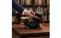 French Dog Storage Statue Creative Design French Dog Statue Tray Handmade Resin Butler Dog Figurine for Living Room, Office Desk, Bookshelf