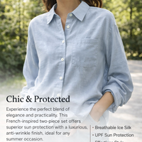 Women's Clothing Long Sleeve Sun Protection Shirt with Ice Silk Cooling Material for Beach Wear, Two Piece Set Includes Camisole