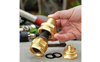 2 Pieces Leak-Leakproof Brass Garden Hose Adapter Hex-Shaped Garden Hose Adapter Threaded Female Connector Heavy Duty for Gardeners, Homeowners, Lawn Watering, Patio