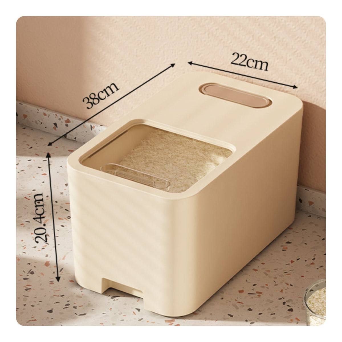Moisture-Proof Rice Storage Container Sliding Lid Large Capacity Rice Bin Transparent Scale Window for Families, Pantry, Countertop, Cabinet