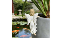 Resin Angel Flower Pot Figurine Feathered Wings Rim Perch Figurine Long Wavy Hair Flower Pot Hanger Draped Dress for Patio, Balcony