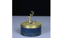 Deer Ornament Incense Burner Gold Wave Pattern Copper Incense Burner Fitted Lid Decor Piece Blue Body