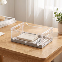 Storage Basket Transparent Storage Basket with Handles Foldable Clear Organizer Tray for Organizers, Students, Office, Fridge, Pantry