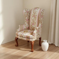 1:6 Scale Armchair Handmade Dollhouse Wingback Chair Detail Miniature Floral Textile for Diorama