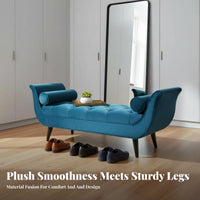 Padded Long Stool Upholstered Tufted Sleigh Bench with Pillows Soft Padding Home Furniture for Adults, Residents, Bedroom, Entryway