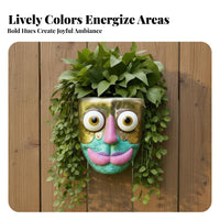 Indoor Outdoor Use Abstract Face Wall Pot Easy to Hang Face Head Planter Weather Resistant Head Planter Lightweight for Balcony, Patio, Fence