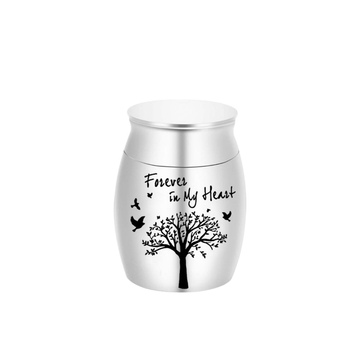 Small Metal Memorial Urn Fitted Lid Rounded Metal Urn Tree Design