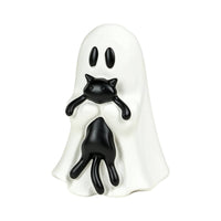 Spooky-Cute Ghost with Black Cat Gothic Ghost Figurine Espeluznante Estatua De Fantasma Con Gato Negro Festivo for Collectors