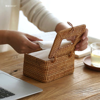 Handwoven Rattan Tissue Box for Home, Office, Car