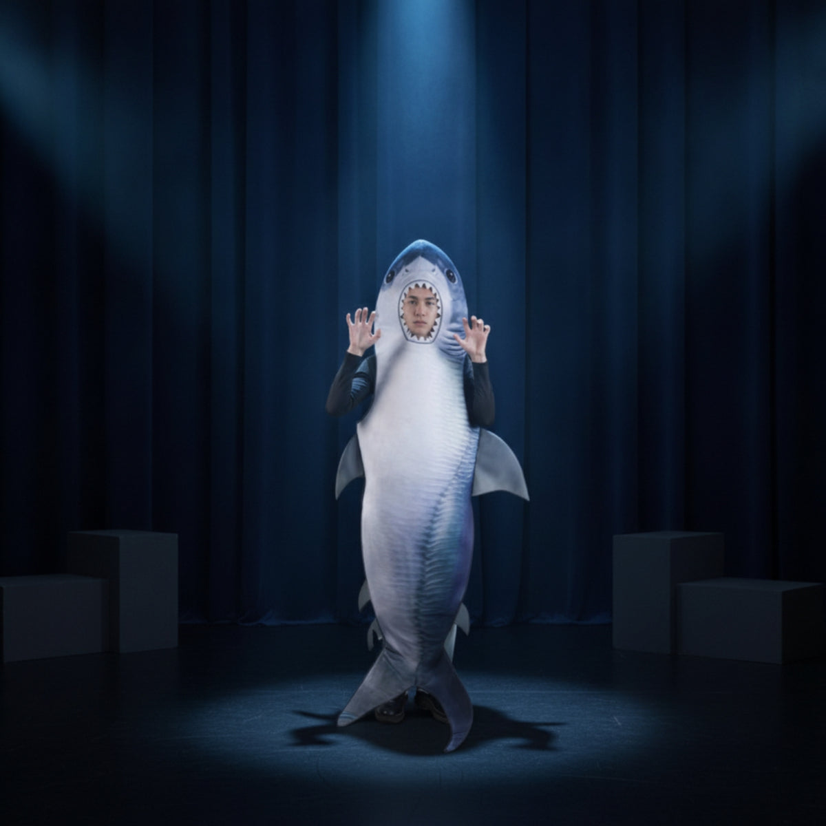 Full-Body Shark Costume Novelty Shark Costume with Fin and Tail Comfortable Wearable Suit Soft for Cosplay