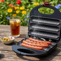 Electric Clamshell Hot Dog Grill Hinged Lid Grooved Hot Dog Cooker Foldable Folding Sausage Grill Compact