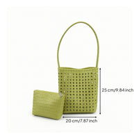 Braided Woven Bag with Pouch Lightweight Tote Bag with Pouch Casual Openwork Tote Compact for Women, Summer, Travel, Shopping