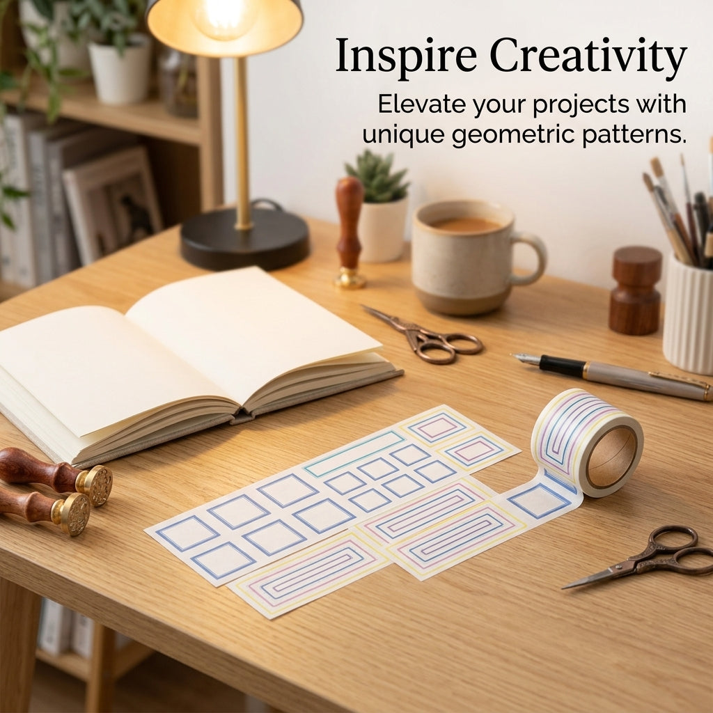 Decorative Tape for Crafts Planner Decorating, Skinny Washi for Journal Decoration, Geometric Border Students