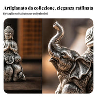 Seated Buddha Elephant Figurine Antique Finish Home Decor Carved Look
