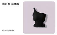 Single Shoulder Top Built-in Pads Padded Camisole Ribbed Cutout Top Korean Design Rib-Knit Texture for Teens, Summer