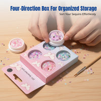 DIY Nail Art Sequins, 4-Round Bottle Box, Floral Pieces, Leaf Sparkle, Face Decoration