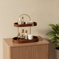 Desktop Storage Rack Compact Two-Tier Organizer Metal Desktop Organizer with Handle for Vanity