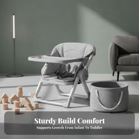 Safe and Stable Portable Feeding Seat Easy to Clean Foldable Floor Seat with Tray Multi-Functional Baby Booster Safety Harness for Toddlers, Grandparents, Home Use, Dining Room, Outdoor, Bathroom