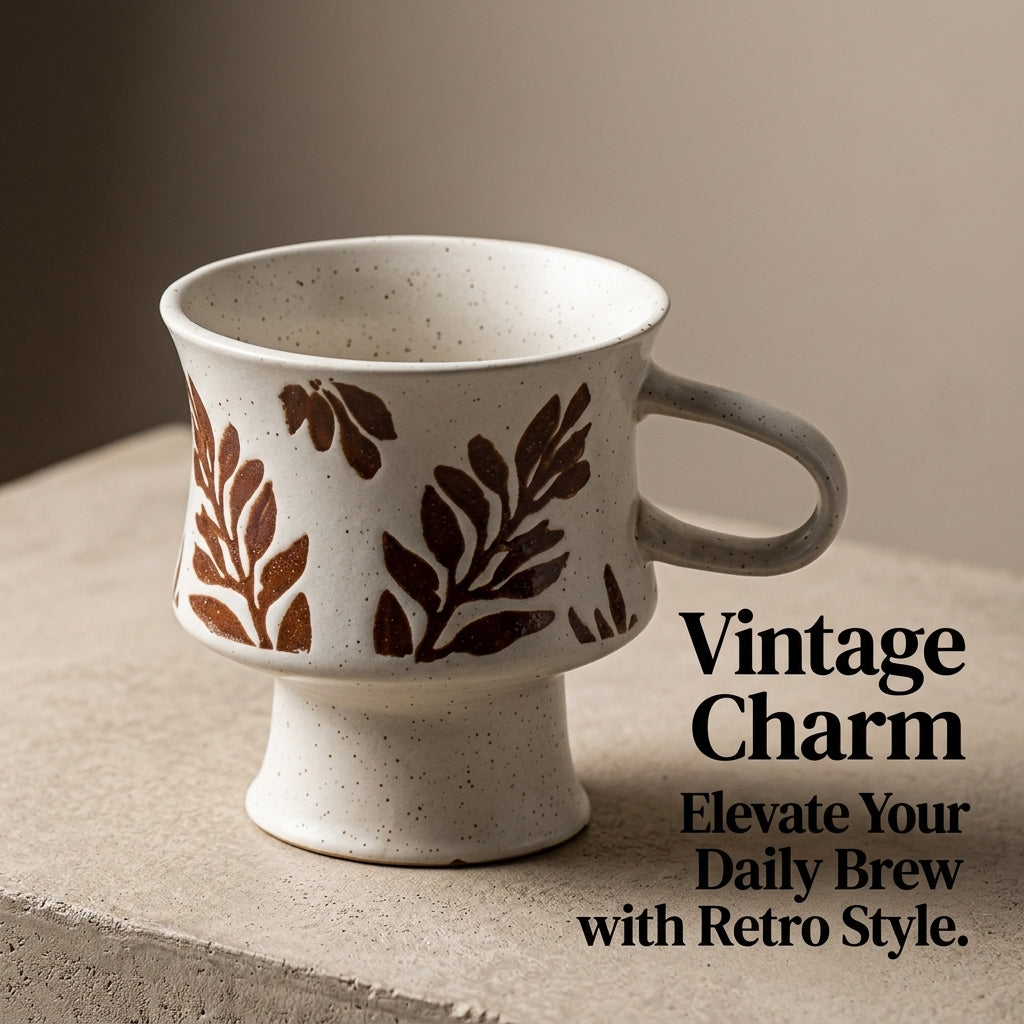 Footed with Vintage Floral Design, Large Mugs for Hot Drinks, Pedestal Base Porcelain for Coffee, Kitchen Adults