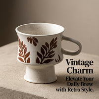 Footed with Vintage Floral Design, Large Mugs for Hot Drinks, Pedestal Base Porcelain for Coffee, Kitchen Adults