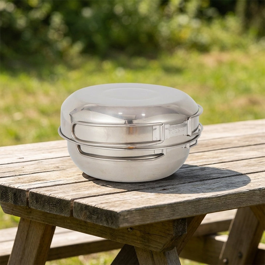 Camping Cookware Set, 5-Piece, 304 Stainless Steel, Pot Set, Outdoor, Compact Storage, Emergency Use